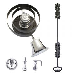 Polished Chrome Butlers Bell & Black Iron Pull - Circular Dark Oak Plinth