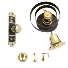 Butlers Bell & Oblong Embossed Bell Pull Mechanical  - Polished Brass