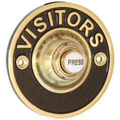 Embossed "VISITORS" Bell Push - Polished Brass